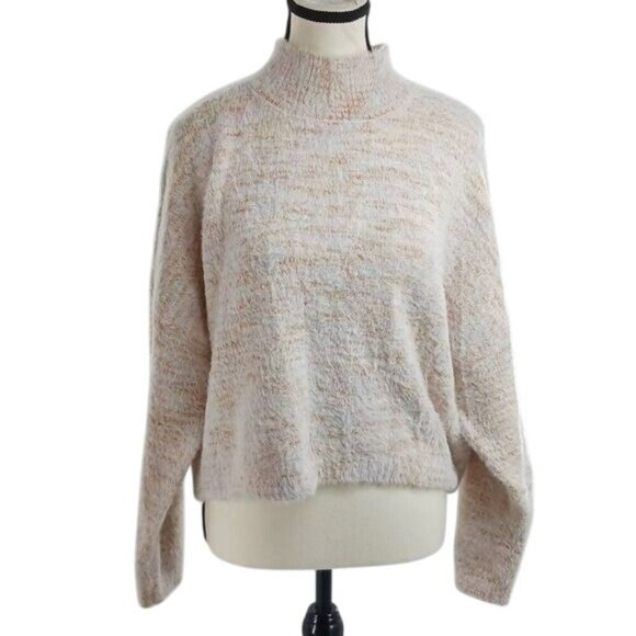 Sincerely Jules Sweater Pink Fuzzy High Neck Semi Cropped Womens Size S - Picture 1 of 8